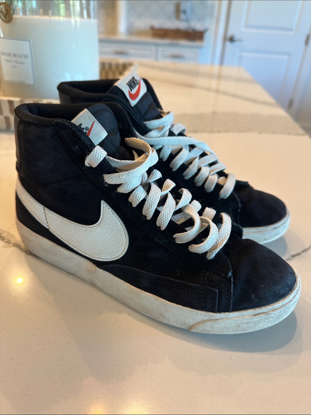 Nike Kids Black Suede High-Top Sneakers with White Swoosh
